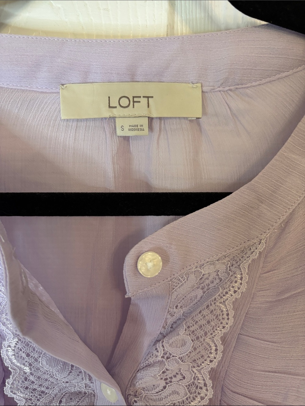 LOFT Lavender Ruffle Button-Down Blouse Small - Picture 2 of 4
